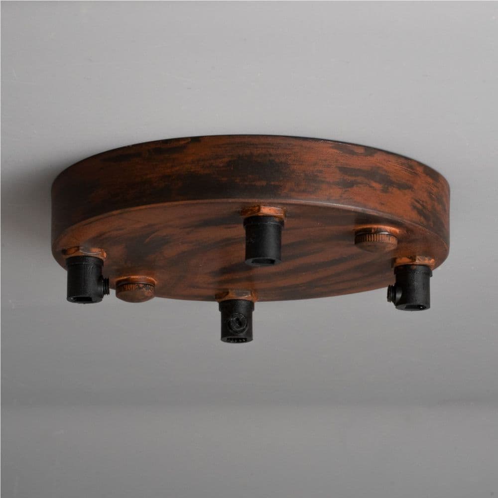 Four Cable Entry Ceiling Rose - Blackened Rust
