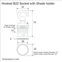 Hooked B22 Socket - Natural Brass