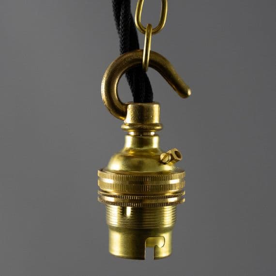 Hooked B22 Socket - Natural Brass