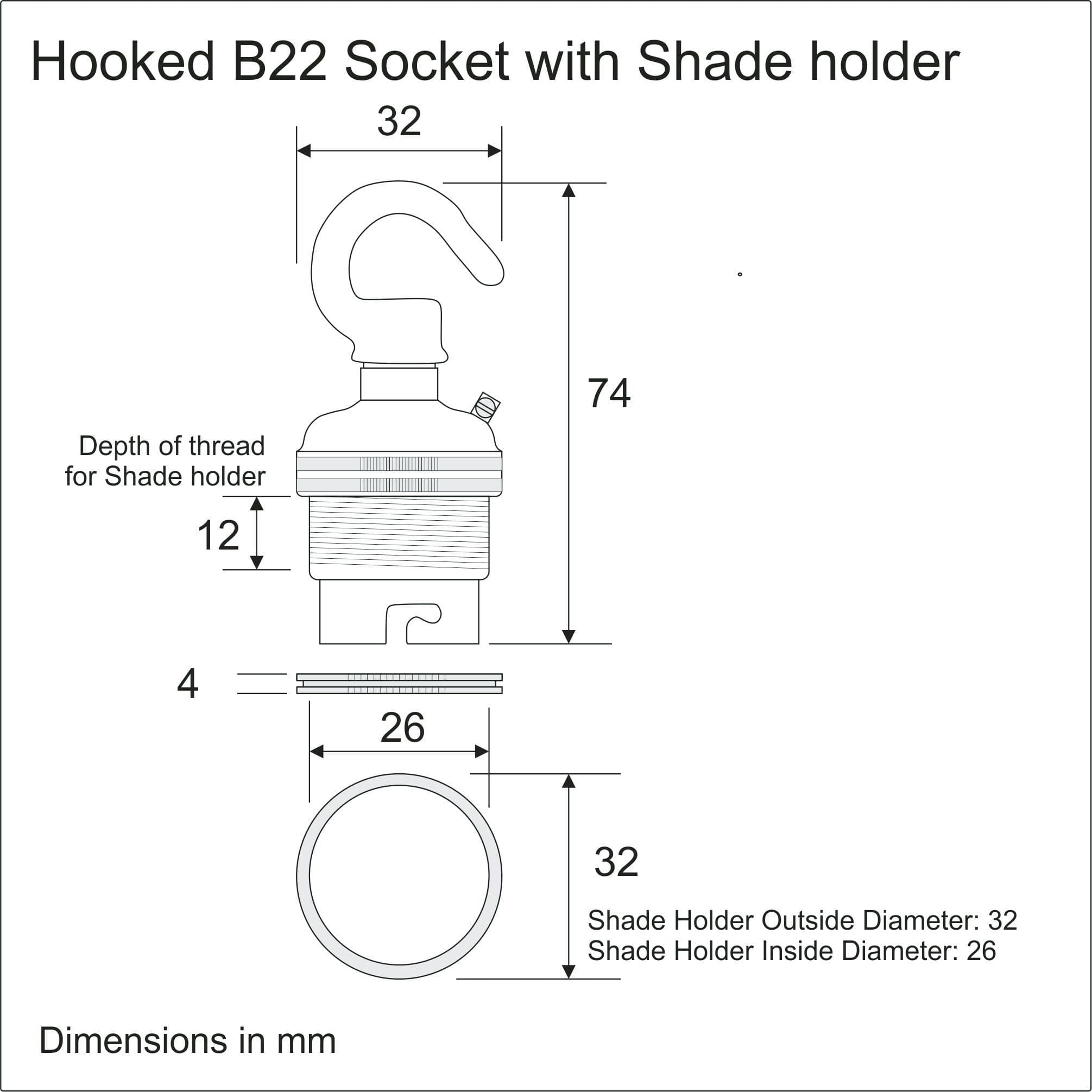 Hooked B22 Socket - Nickel