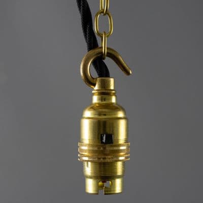Hooked B22 Socket - Switched - Natural Brass