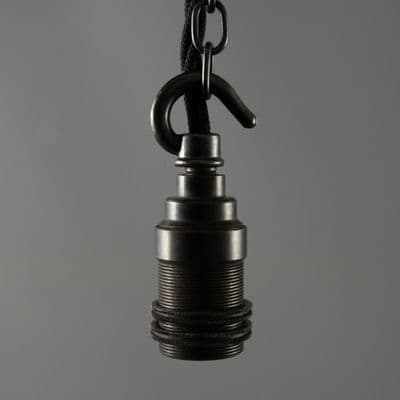 Hooked E14 Socket (with shade rings) - Gun Metal