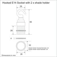 Hooked E14 Socket (with shade rings) - Natural Brass