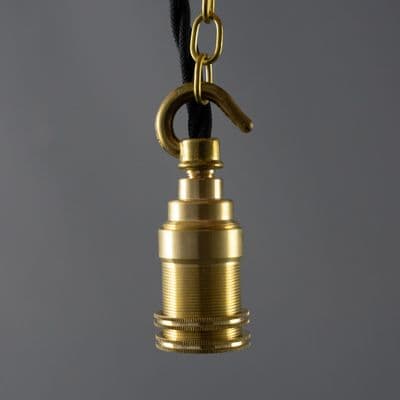 Hooked E14 Socket (with shade rings) - Natural Brass