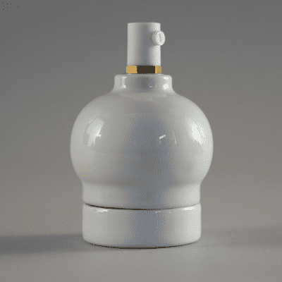 Porcelain E27 Bulbous Light Socket White - with White Cable Grip