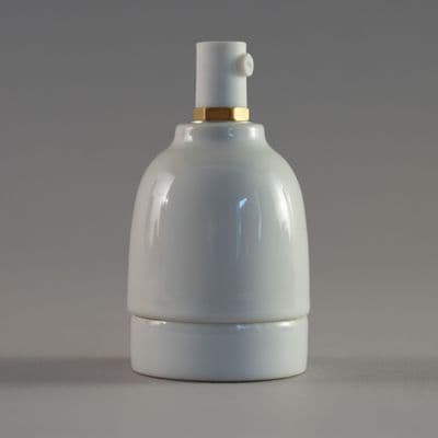 Porcelain E27 Light Socket -White - With White Cable Grip
