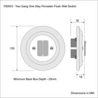 Porcelain Wall  Light Switch  2 Gang - 1 Way