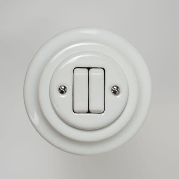 Porcelain Wall  Light Switch  2 Gang - 1 Way