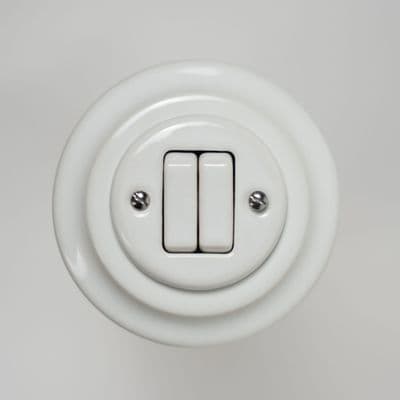 Porcelain Wall Light Switch  2 Gang - 2 Way