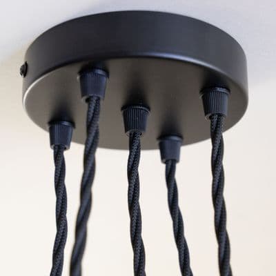 Simple Black Steel 5 Cable Ceiling Rose - Large