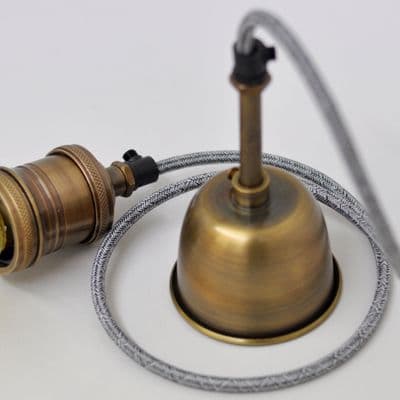 Single Bare Bulb Pendant in Antique Brass/Old Pullover