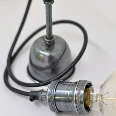 Single Bare Bulb Pendant in Antique Nickel/Black