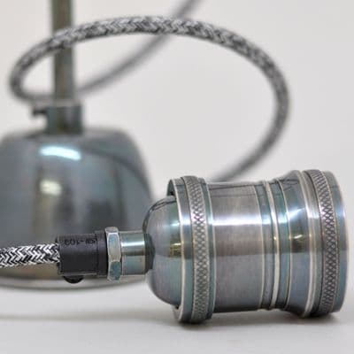 Single Bare Bulb Pendant in Antique Nickel/Old Pullover