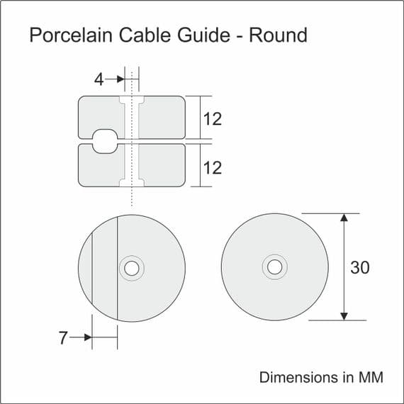 WHITE Porcelain Guide for Round Cable