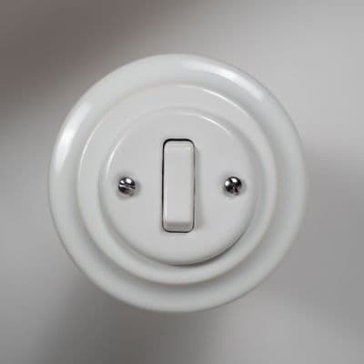 WHITE Porcelain Wall Light Switch  1 Gang - 2 Way