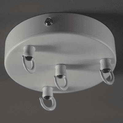White Steel 4 Cable Ceiling Rose with Hook