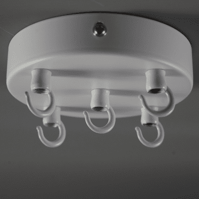 White Steel 5 Cable Ceiling Rose with Hook