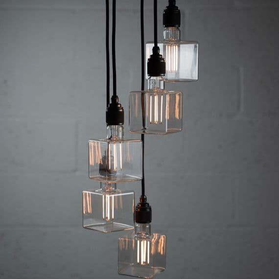 XL Five Bare Bulb Cube Cluster Ceiling Pendant