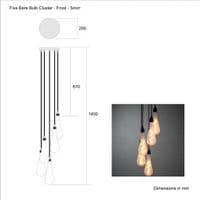 XL Five Bare Bulb  Smirr Frost Cluster Ceiling Pendant