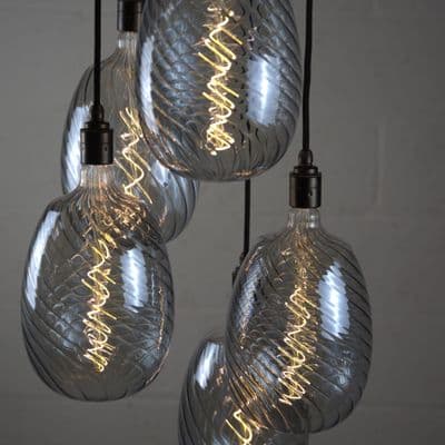 XXL Five Bare Bulb Glacial Cluster Pendant with Boreal Bulbs