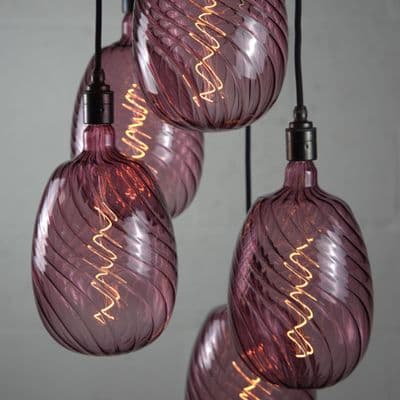 XXL Five Bare Bulb Plum Cluster Pendant with Boreal Bulbs