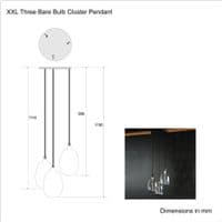 XXL Three Bare Bulb Glacial Cluster Pendant with Boreal Bulbs