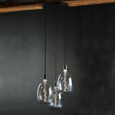 XXL Three Bare Bulb Glacial Cluster Pendant with Boreal Bulbs