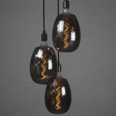 XXL Three Bare Bulb Titanium Cluster Pendant with Boreal Bulbs