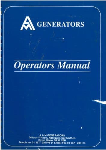 A & M Generators PTO Gen Sets Operators Manual