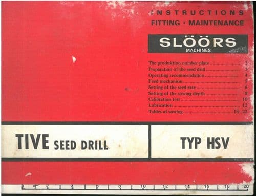 AB Skurup-Verken Tive Seed Drill Type HSV 17, 21, 25, 33 Rows Operators Manual
