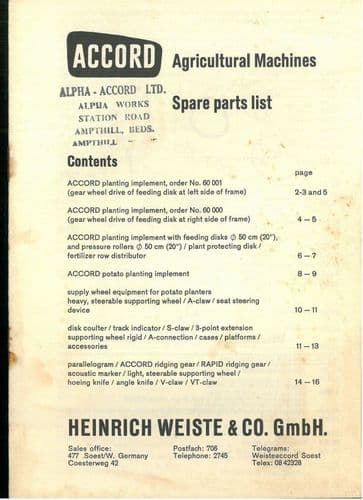 Accord Agricultural Machines Parts Manual