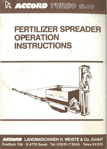 Accord Fertilizer Spreader Turbo 18.00 Operators Manual
