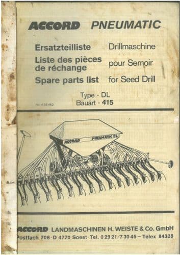 Accord Pneumatic Seed Drill  DL 415 Parts Manual