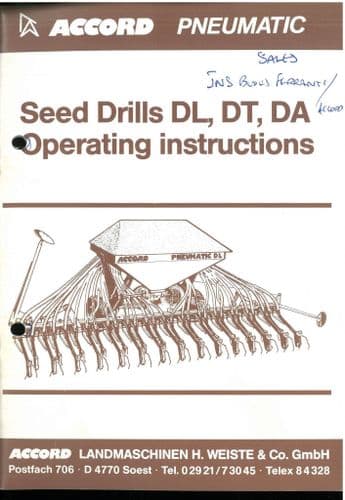 Accord Pneumatic Seed Drill  DL DT DA  Operators Manual