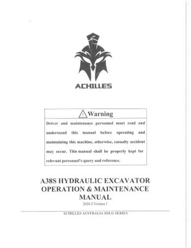 Achilles Hydraulic Excavator A38S Operators Manual