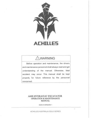 Achilles Hydraulic Excavator A60S Operators Manual