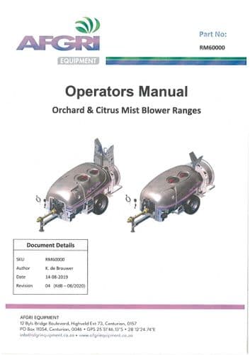 Afgri Orchard & Citrus Mist Blower Operators Manual