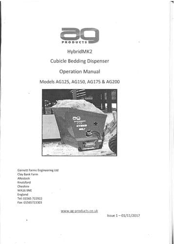 AG Products Straw Chopper Bedding Dispenser AG125 AG150 AG175 AG200 Operators Manual