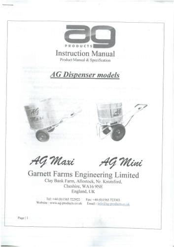 AG Products Straw Chopper Dispenser AG Maxi AG Mini Operators Manual