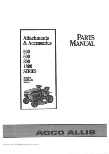 Agco Allis Garden Tractor Mower 500 600 800 1800 Attachments and Accessories Parts Manual