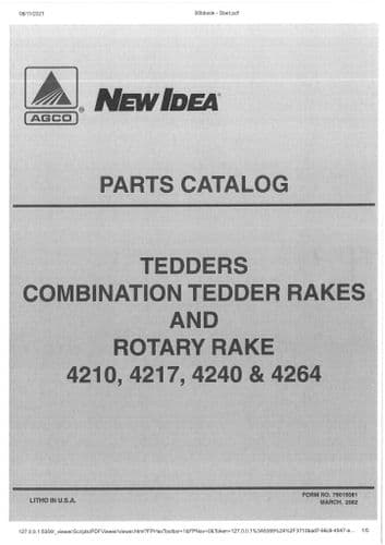 Agco New Idea Tedder Combination  & Rotary Rake 4210, 4217, 4240 & 4264 Parts Manual