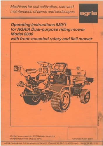 Agria Dual Purpose Riding Mower Model 8300 Grass Machine Operators Manual