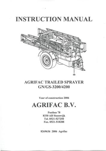 Agrifac Trailed Sprayer GN/GS - 3200/4200 Operators Manual