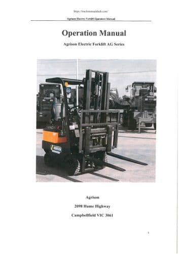 Agrison Electric Forklift Truck AG Series Operators Manual