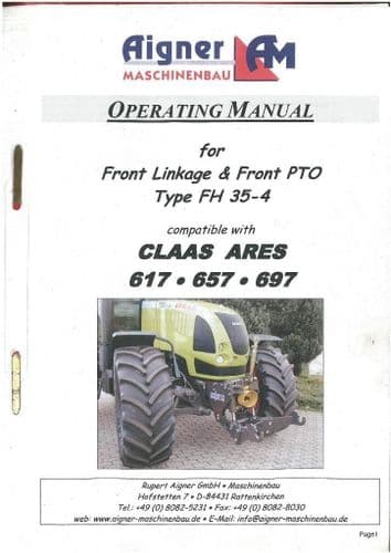 Aigner Maschinenbau Front Linkage & Front PTO Type FH35-4 Compatible with Claas Ares 617 657 697
