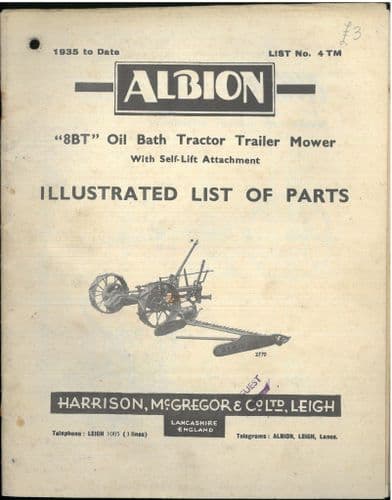 Albion 8BT Oil Bath Tractor Trailer  Mower Parts Manual