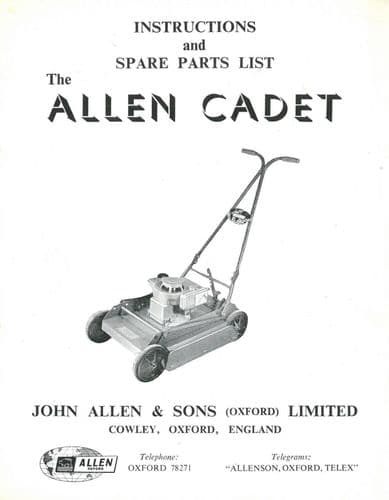 Allen Cadet Mower Operators Manual with Parts List