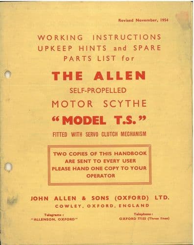 Allen Motor Scythe Model TS Operators Manual