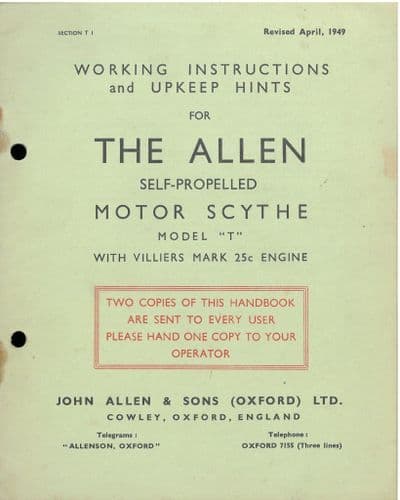 Allen Scythe Model T Operators Manual