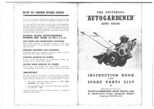 Allen & Simmonds Auto Cultivator Universal Autogardener Operators and Parts Manual